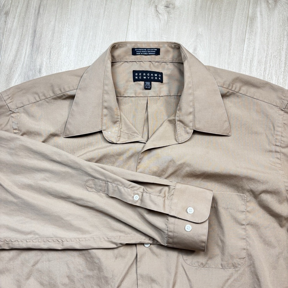 Bergamo New‎ York Dress Shirt Mens XL 34 35 17-17.5 Brown Button Up Long Sleeve